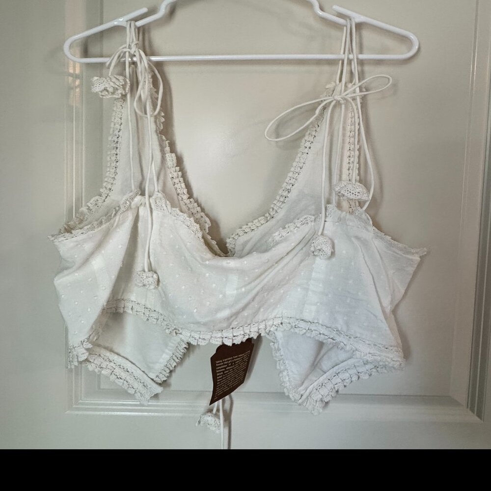 Free People tie front crop top with rosette straps. Size XL, NWT - Picture 2 of 3